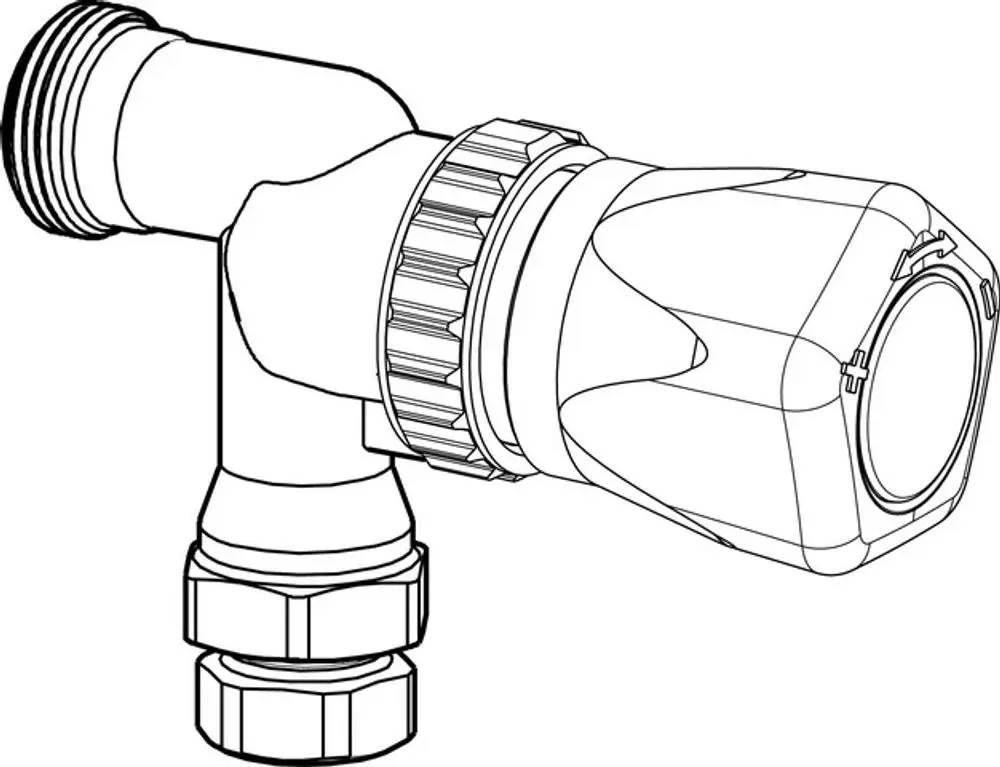 Thermostatventil von IMI Hydronic Engineering in Eckform, manuell betätigt, mit Gewindeanschluss und charakteristischer Kopfgestaltung für Heizungsanwendungen.